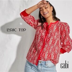 Cabi Lyric Embroidered Red and White Eyelet top size Medium EUC 100% Cotton